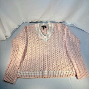 Lauren Ralph Lauren Cotton/linen Pink V-Neck Cable Knit Sweater